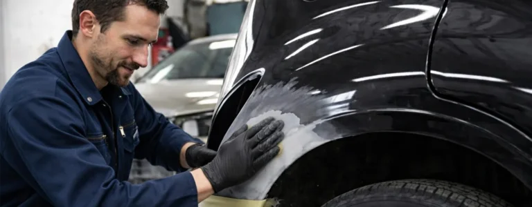 body-repair-mechanic-sanding-fender-black-car