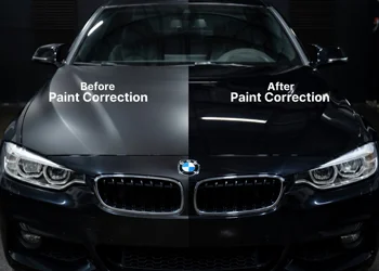 Before and after paint correction on black BMW – professional polishing and restoration in California at Azimov Collision