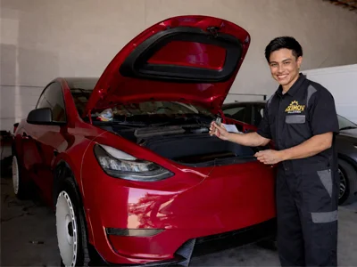 Tesla repair and diagnostics by certified mechanic at Azimov Collision in California