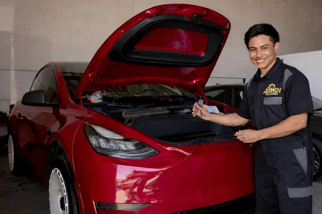 Tesla repair and diagnostics by certified mechanic at Azimov Collision in California